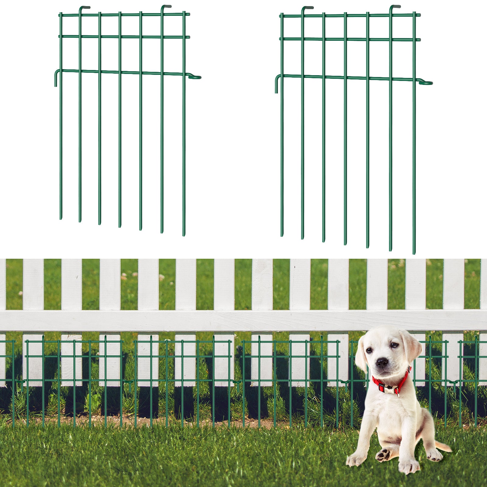 25 Pack Garden Animal Barrier Fence, 17in(H) x 27ft(L) Decorative Garden Ground Stakes Fence, Rustproof Metal Fencing for Yard, Dog Rabbits Wire Section Garde
