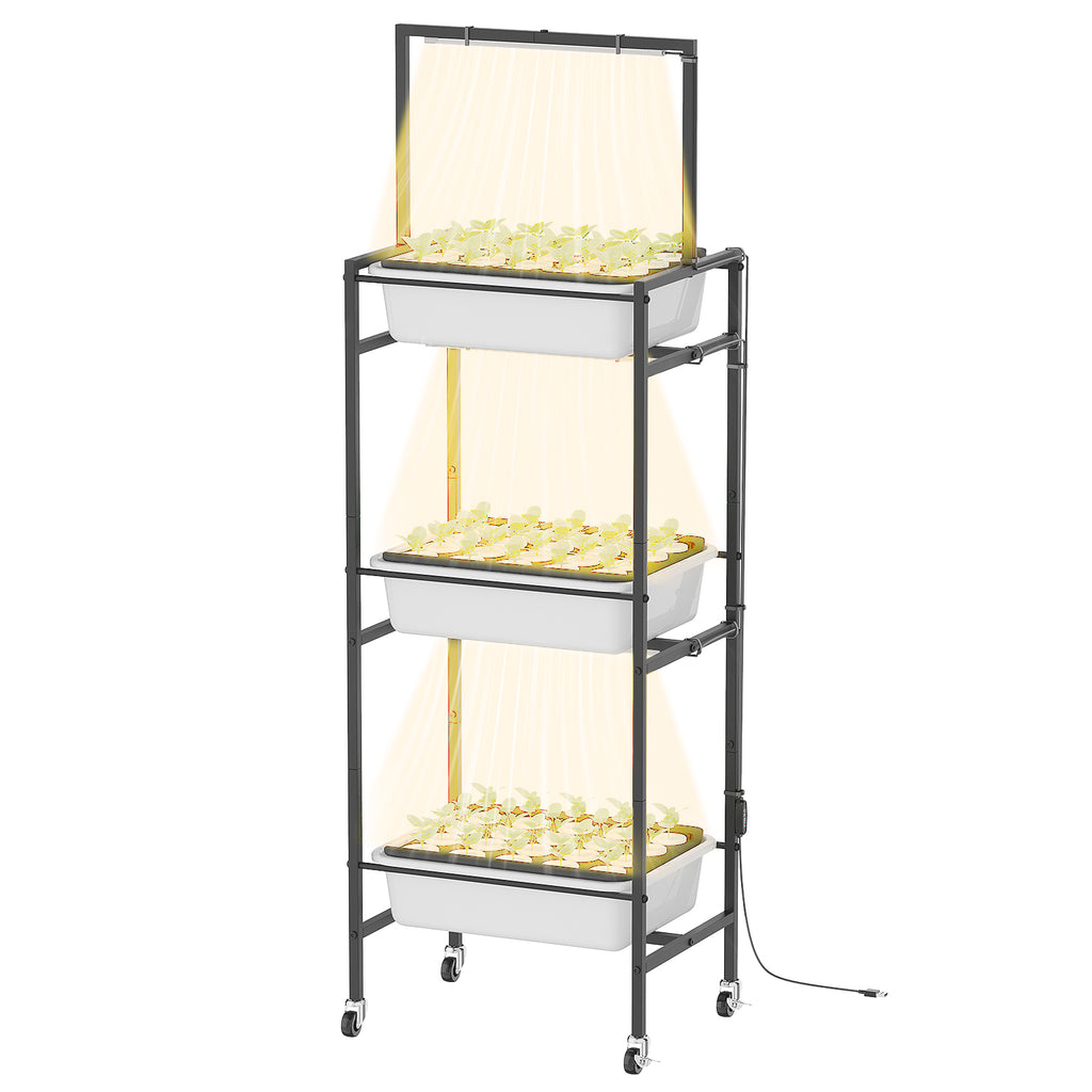 3-Tier Indoor Hydroponic Growing System with Integrated LED Cultivation Lamps