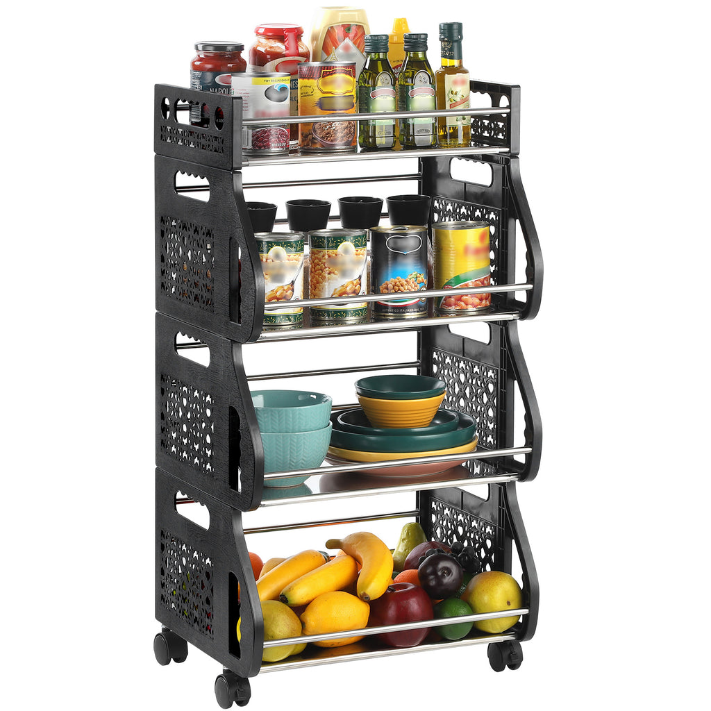 Fruit Basket for kitchen, 4 Tier Rolling Stackable Floor Standing Fruit/Home Storage Market Basket, Metal Fruit Storage Baskets for Kitchen, Toiletries, Bathroom
