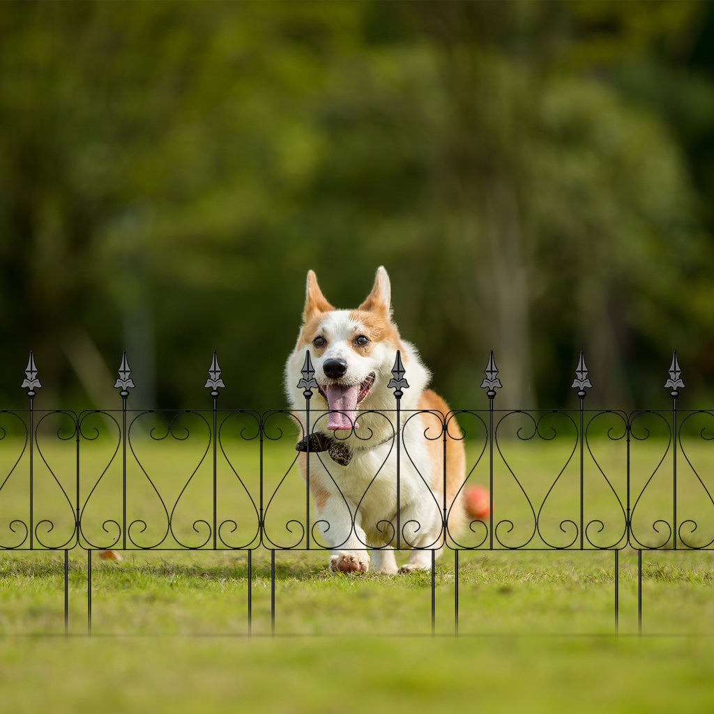 7 Pcs Easy Assembly Rustproof Fence Panels for Yard Lawn, Decorative Metal Outdoor Fences and Borders, Total 26. 4 inch(H) x 10ft(L) Garden Fencing Animal Barrier, for Dogs, Flower Bed, Patio, Square