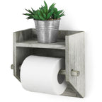 Rustic Wall-Mounted Wooden Toilet Tissue Dispenser with Integrated Display Ledge for Washrooms and Kitchens