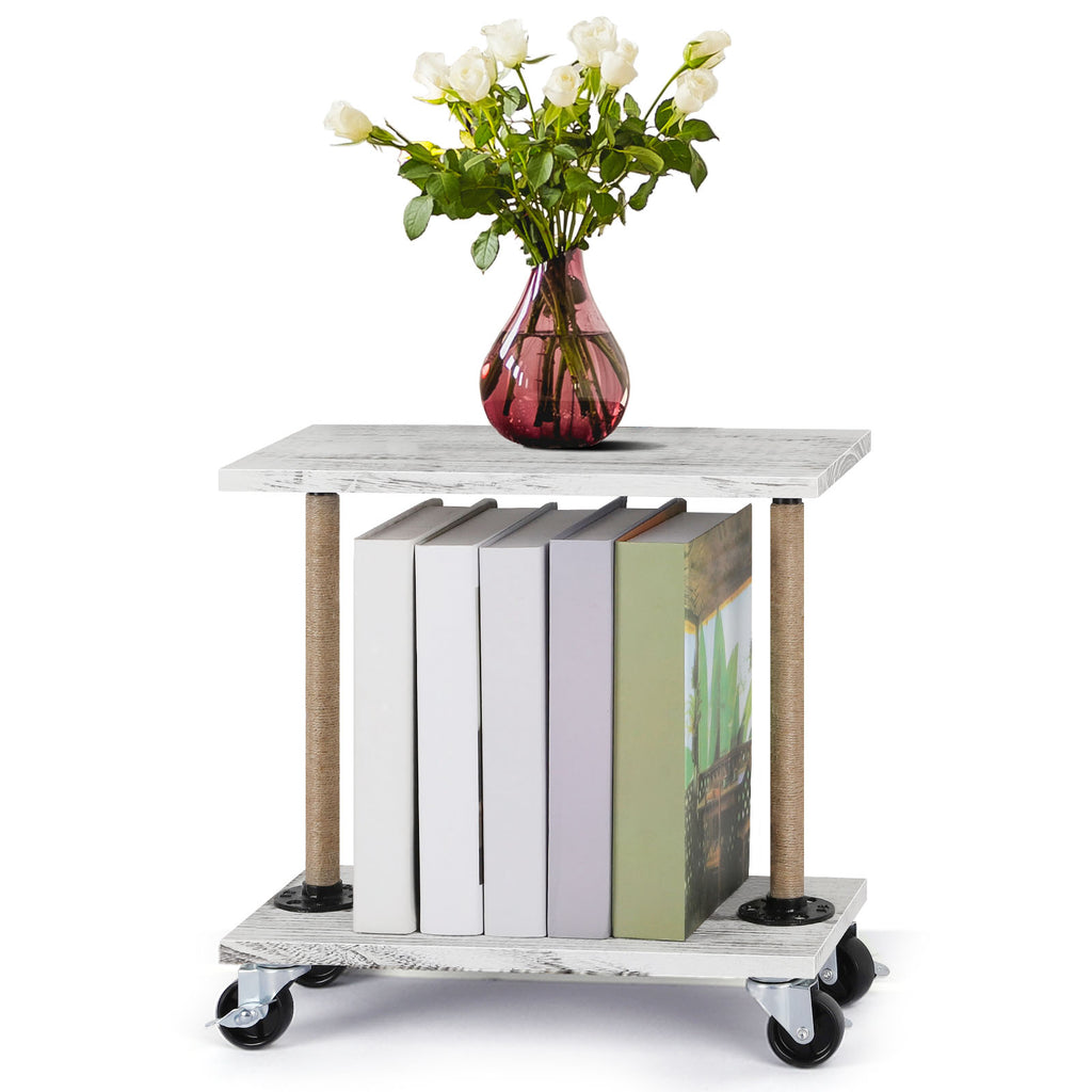 Rolling Narrow End Table for Livingroom Sofa Side Table with Wheel Wood Small Nightstand Table for Bedroom Living Room Sofa Office