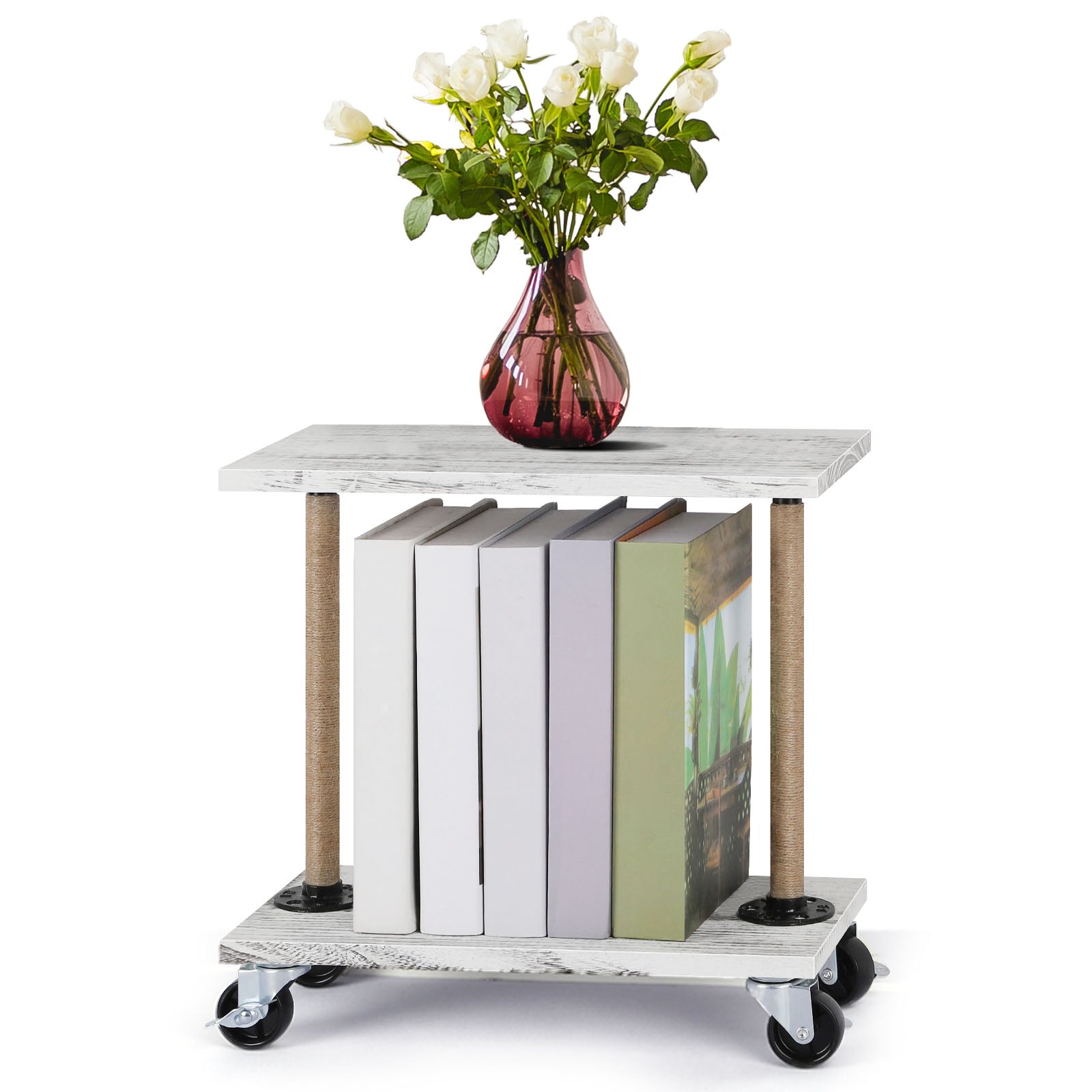Rolling Narrow End Table for Livingroom Sofa Side Table with Wheel Wood Small Nightstand Table for Bedroom Living Room Sofa Office