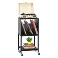 3-Tier Vinyl Turntable Station with Integrated Power Outlets and USB Ports, Black Media Storage Cabinet and Nightstand for Record Collections