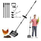Multi-Purpose Waste Sifter and Rake Tool - Adjustable Stainless Steel Poop Shovel for Poultry Coops, Cat Litter, and Stable Maintenance - Long Handle Cleaning Solution, Black