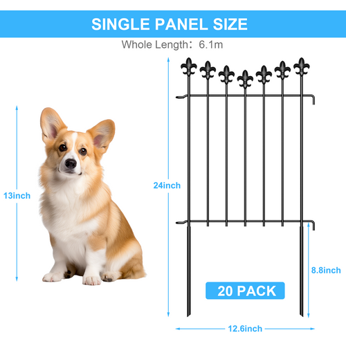 10/20/25 Pack Decorative Garden Fence Panels, 24in H Rustproof Metal Animal Barrier, No Dig Outdoor Fence Border for Yard, Patio & Flower Beds
