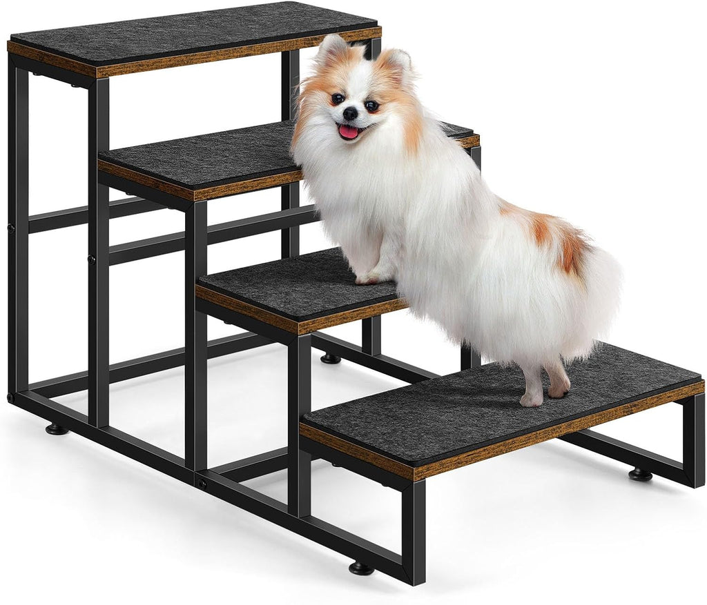 4-Step Pet Stairs for High Beds - Dog Stairs/Steps for Small to Medium Dogs, Cats & Puppies, Brown