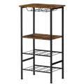 Industrial Floor Wine Bar - 8-Bottle Storage Rack and Stemware Holder in Rustic Brown for Home Kitchen and Dining Areas