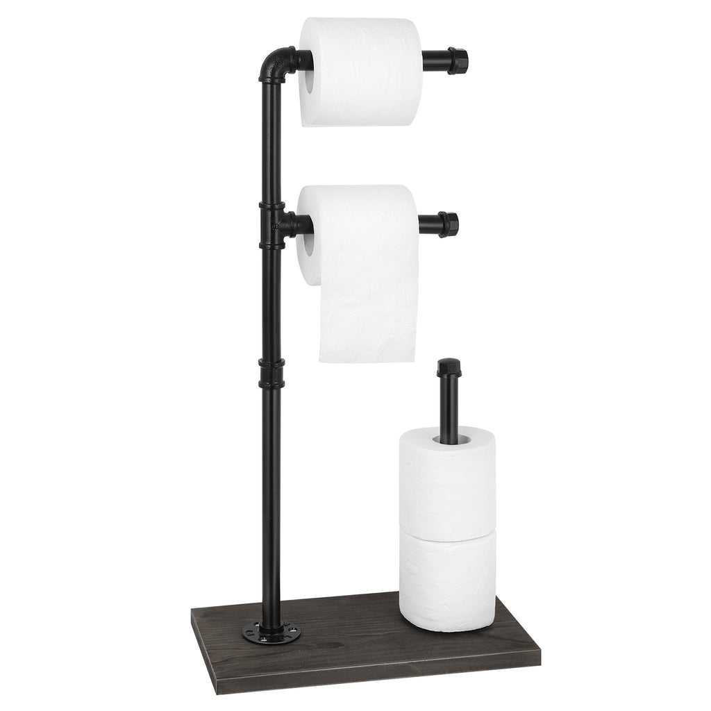 Independent Floor-Standing Industrial Iron Pipe Restroom Tissue Dispenser for Bathroom and Guest Spaces, Matte Black Finish