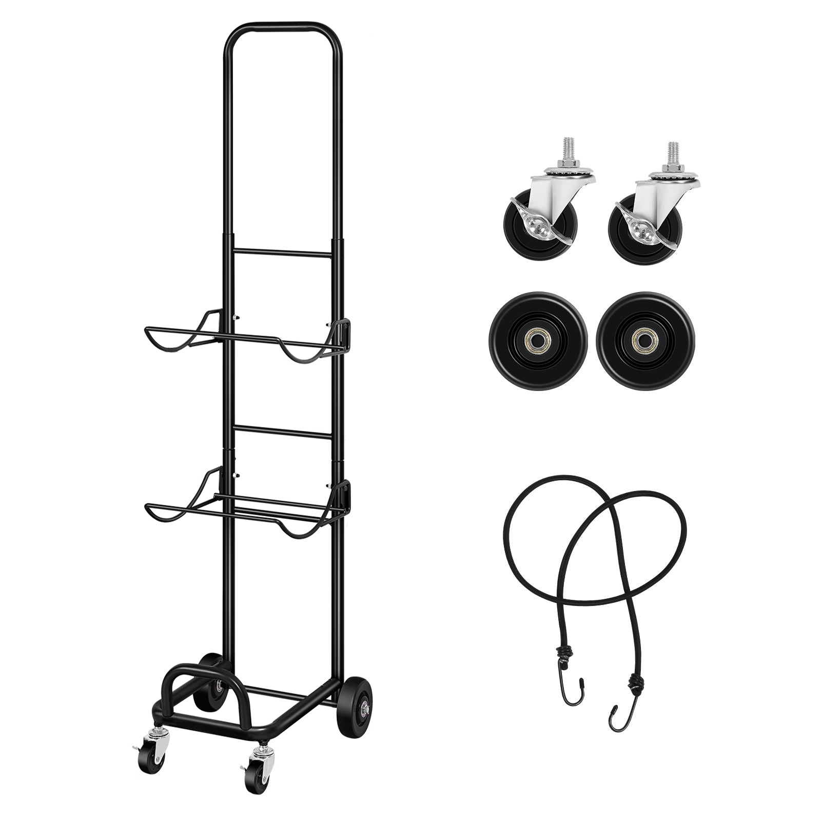 3 Tier Rolling 5 Gallon Water Jug Storage Rack Cart, Adjustable Height Black Metal Water Bottle Holder with Lockable Casters & Elastic Rope, Freestanding Water Cooler Jug Organizer for Office Kitchen Pantry