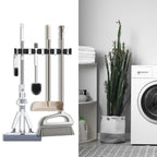 Heavy Duty Wall Mount Mop & Broom Holder 2 Pack, Aluminum Garage Tool Storage Rack with Adjustable Clips and Hanging Hooks, Multi-Purpose Wall Organizer for Cleaning Supplies, Garden Tools, Umbrellas