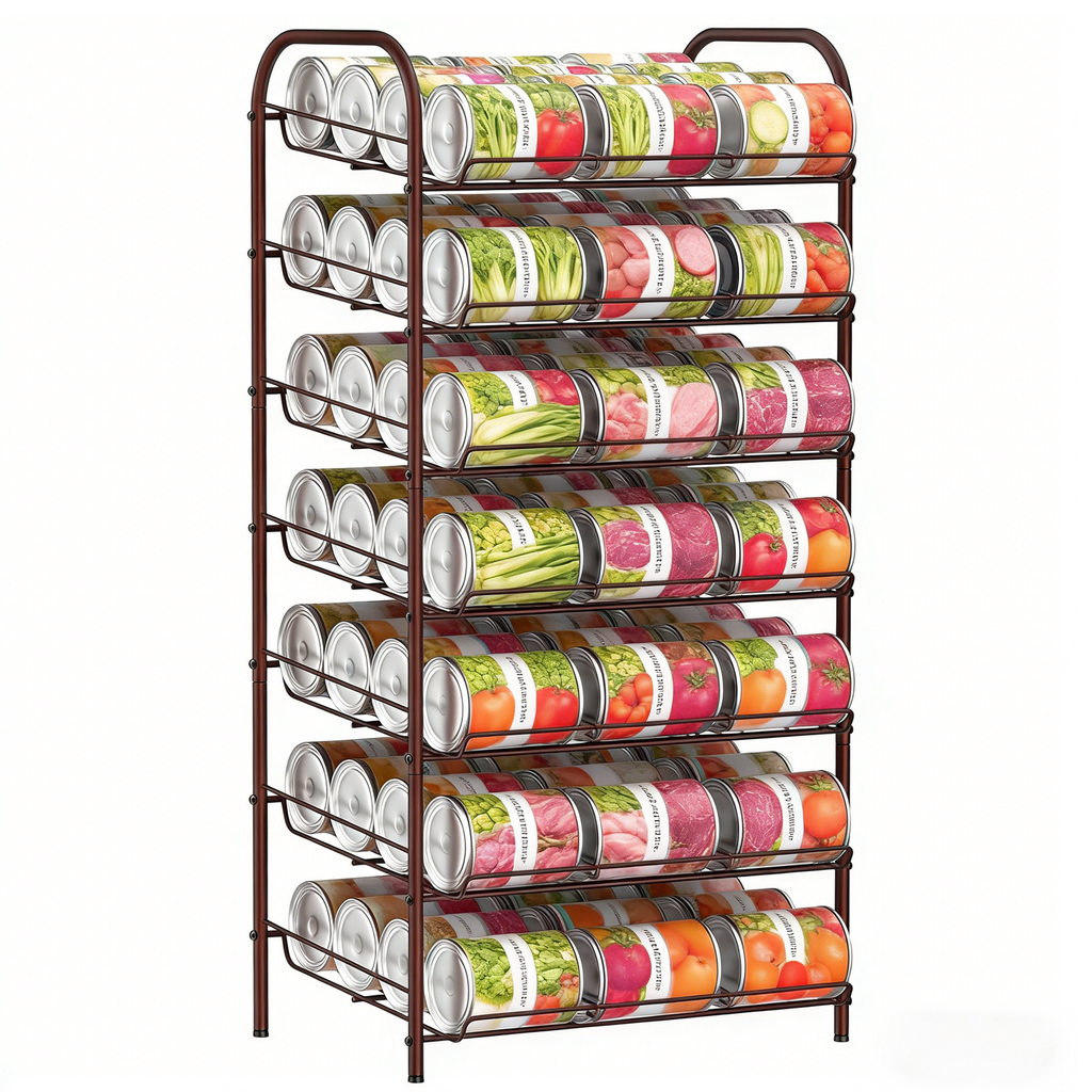 7-Tier Can Dispenser Rack - Rustic Brown Pantry Organizer Holds up to 84 Cans