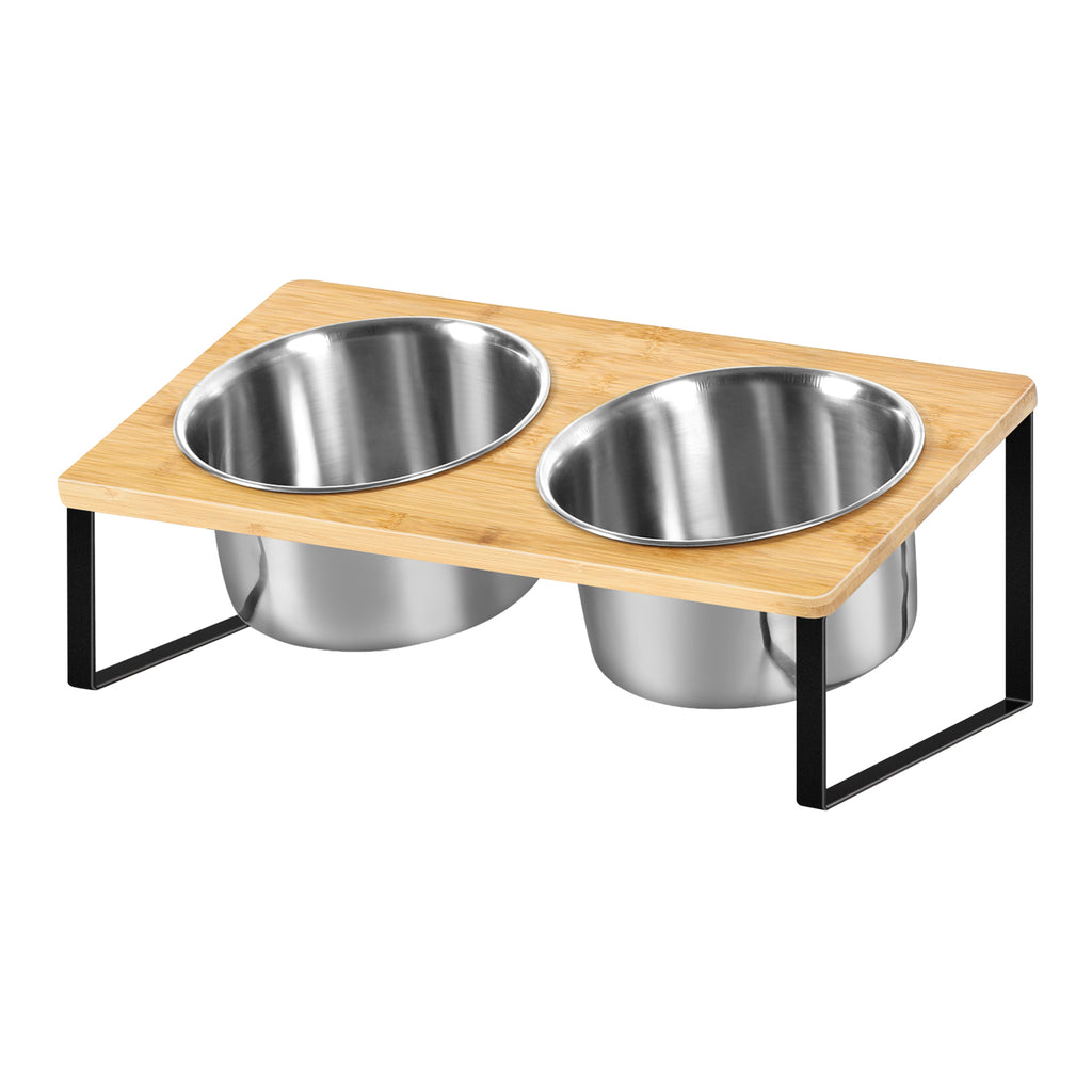 Bamboo Elevated Pet Feeder with Stainless Steel Bowls for Medium and Large Dogs, Non-Slip Natural Wood Finish Raised Stand