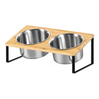 Bamboo Elevated Pet Feeder with Stainless Steel Bowls for Medium and Large Dogs, Non-Slip Natural Wood Finish Raised Stand