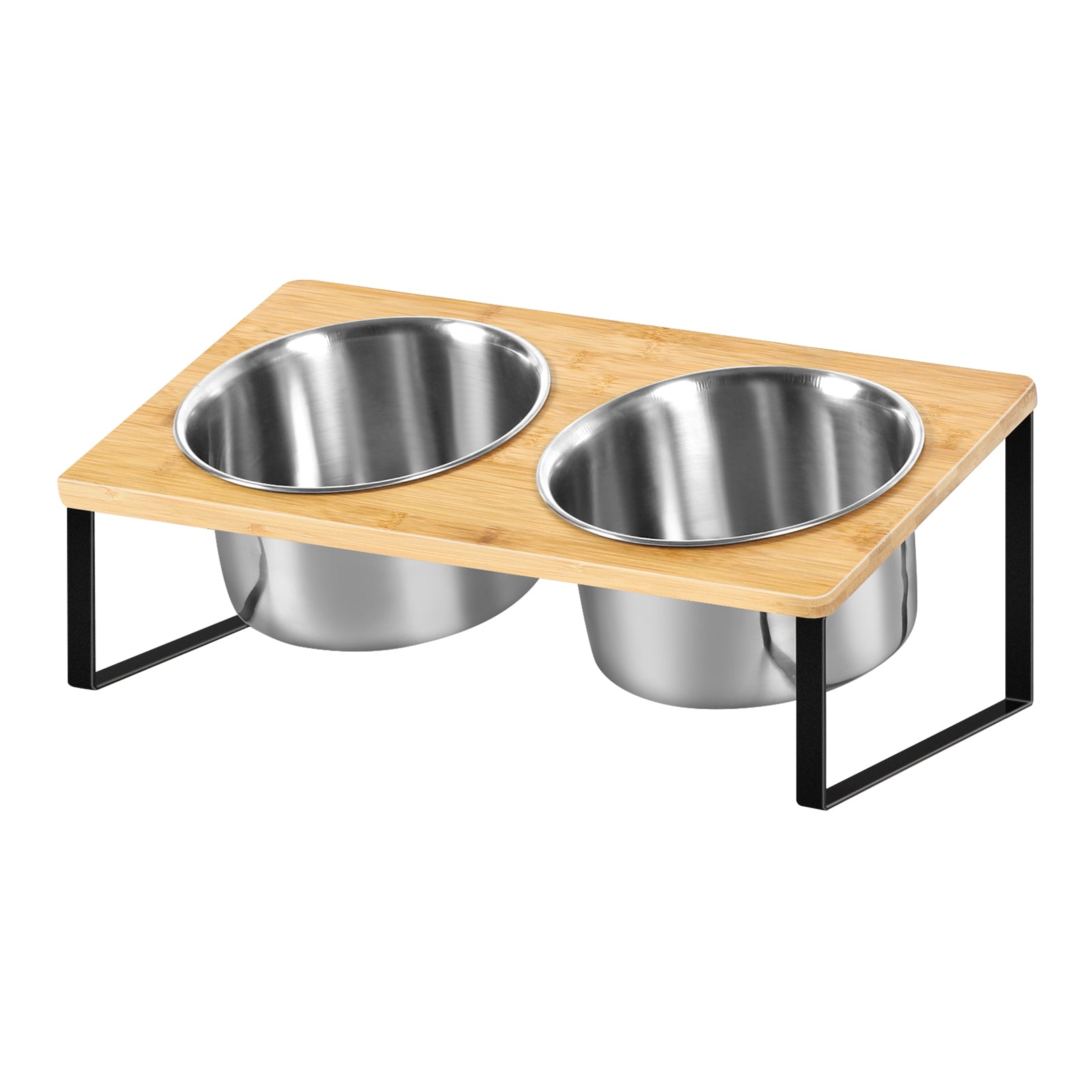 Bamboo Elevated Pet Feeder with Stainless Steel Bowls for Medium and Large Dogs, Non-Slip Natural Wood Finish Raised Stand