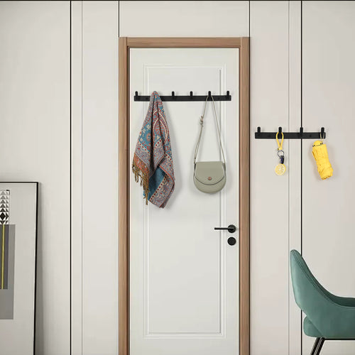 2 Pack Aluminum Coat Hook Rack, 4 Hooks & 6 Hooks Mixed Set Matte Black Wall Mount Entryway Coat Rail, Heavy Duty Wall Hook Strip for Hat, Bag, Towel, Umbrella, Key for Bedroom Bathroom Mudroom