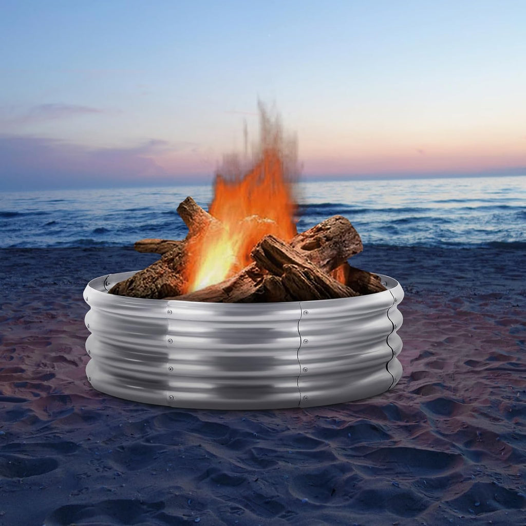 36 Inch Round Galvanized Steel Fire Pit Ring (12" Deep) - Durable Outdoor Liner for Camping & Backyard