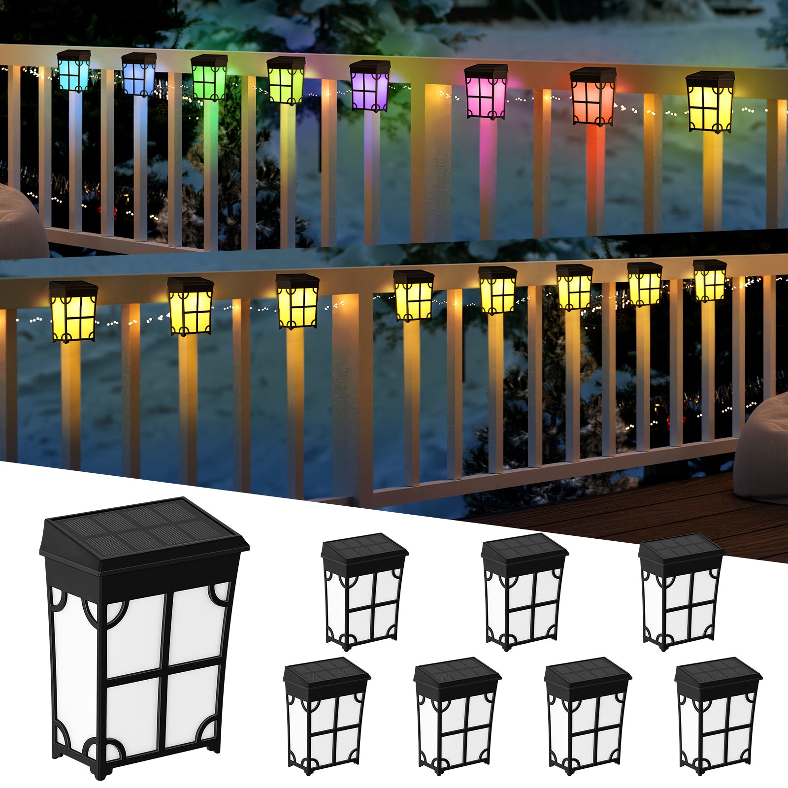 Set of 8 Retro Solar-Powered Outdoor Lights for Garden Pathways and Yards, Decorative Waterproof Wall-Mounted Lamps for Holiday and Ambient Lighting