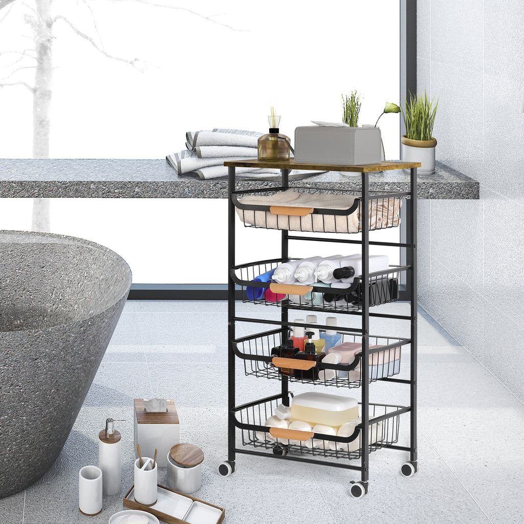 5-Tier Kitchen Utility Cart, Metal Microwave Stand, Rolling Kitchen Trolley with Wheels. Suitable for storage in kitchens, bathrooms, living rooms, bars and offices.