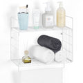 2 Tier White Wall Mounted Bathroom Shelf with Integrated Towel Bar, Metal Hanging Storage Organizer for Kitchen or Laundry Room