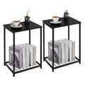 Black Nightstands Set of 2 Side Table Living Room for Small Spaces Narrow Bedside Tables and Small End Table Sets with Open Storage Shelves for Bedroom Guest Room Decor