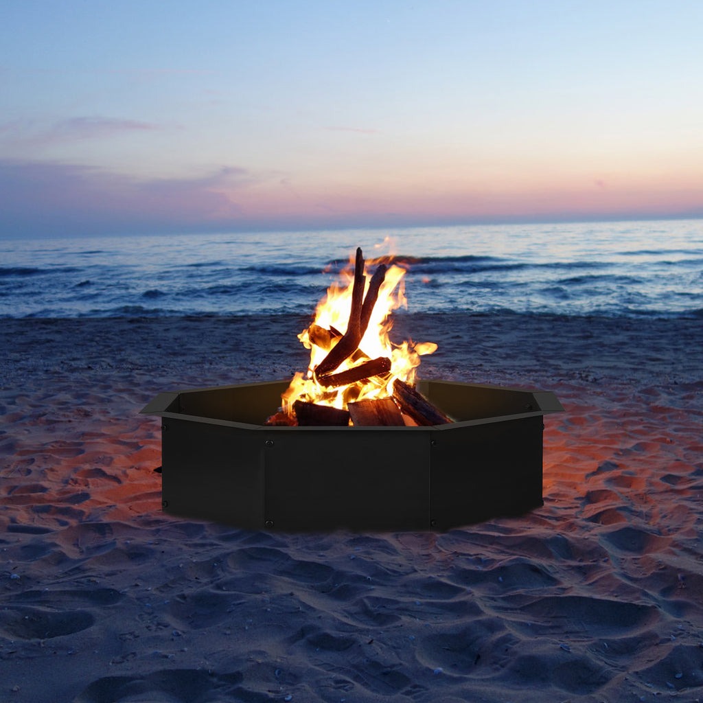 34-Inch Octagon Metal Fire Pit Ring for Backyard Bonfire