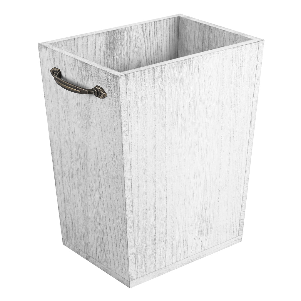 Wooden Waste Bin with Integrated Dual Metal Handles, Versatile Garbage Pail for Home or Office Use, Dark Brown/Gray-White