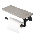 Wall Mounted Industrial Tissue Storage Rack with Wood Shelf, Grey White Kitchen and Bathroom Paper Towel Dispenser Holder
