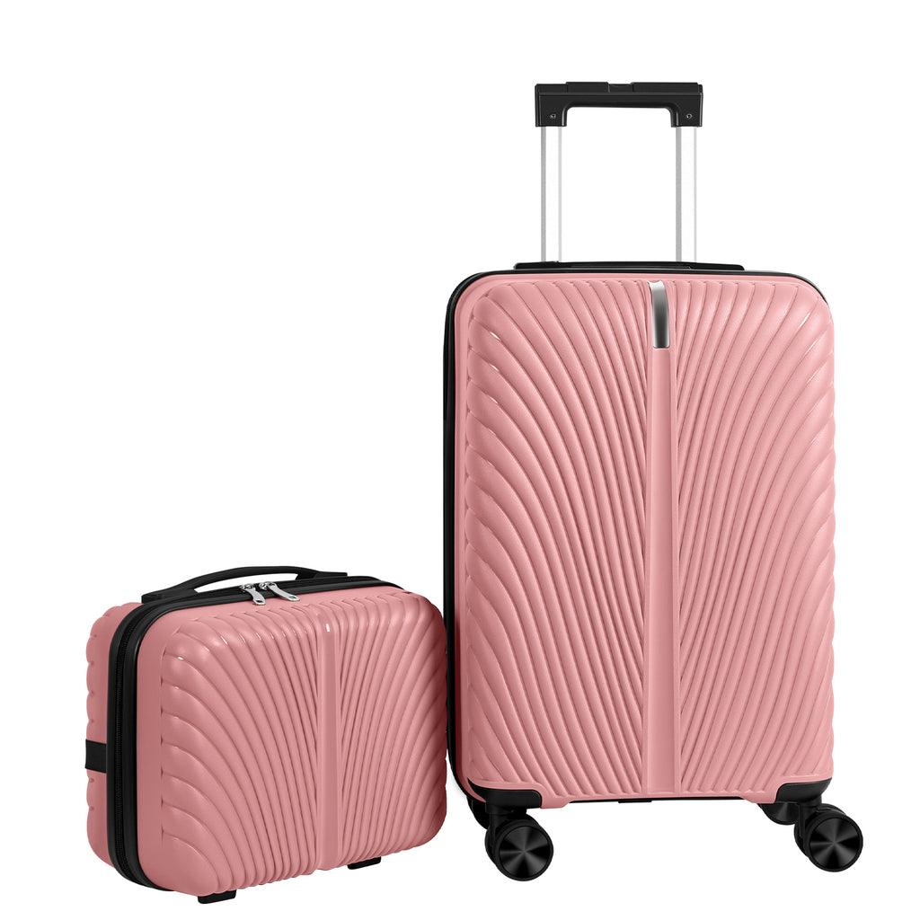 2pcs 20 inch+14 inch Lightweight Hardside Luggage Set, Spinner Suitcase Carry-On + Checked Bag, TSA Lock, Airline Approved, Durable Travel Luggage for Women & Men, Pink