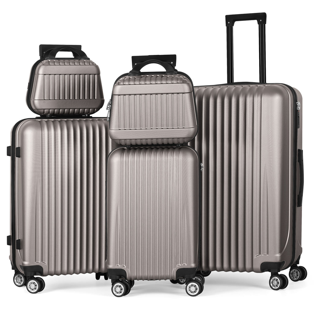 5-Piece Luggage Set, Durable Hardshell, Spinner Wheels, Telescoping Handle, Lightweight Suitcase Combo For Women, 12/14/20/24/28inch Suitcase, Black/Brown/Silver/Rose Gold