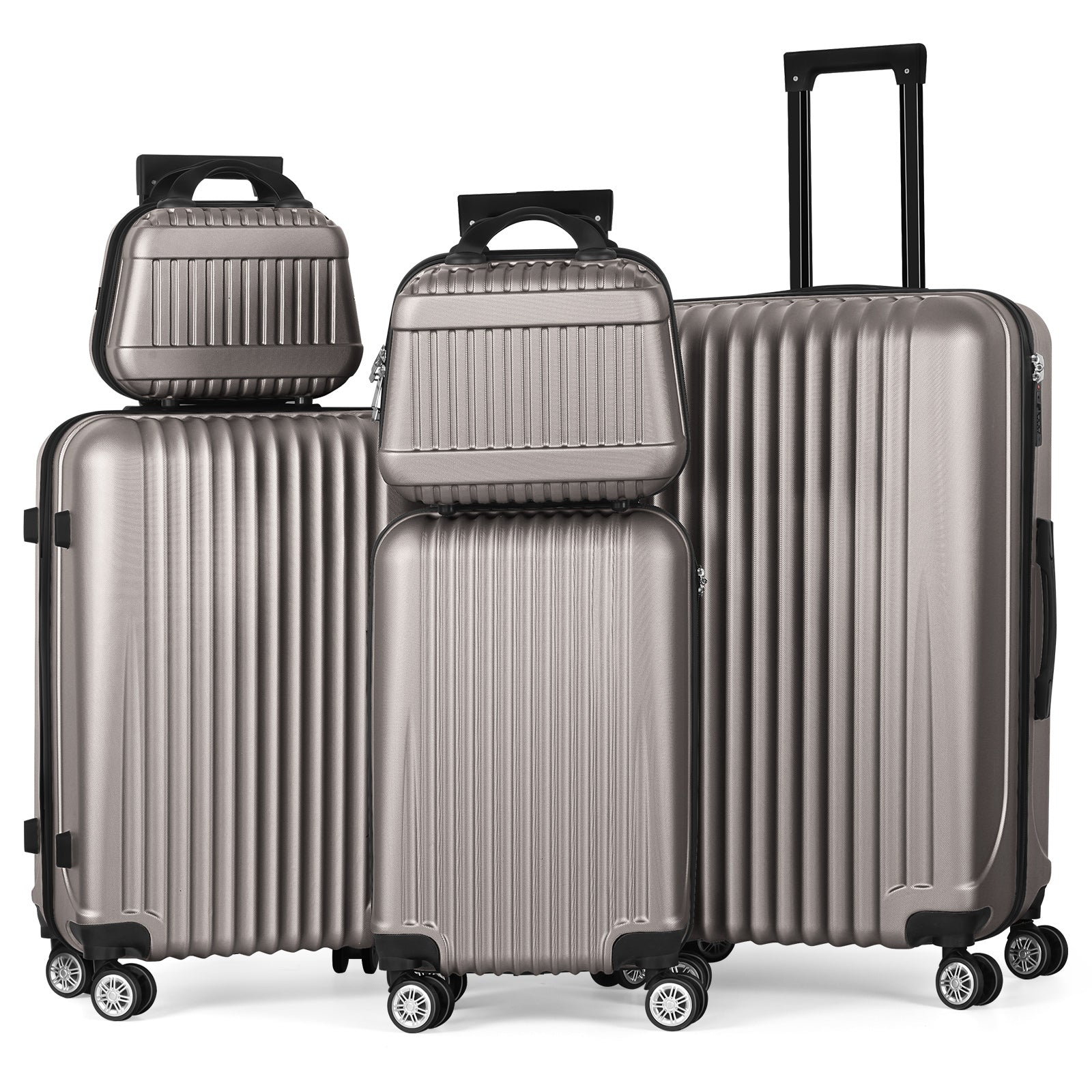 5-Piece Luggage Set, Durable Hardshell, Spinner Wheels, Telescoping Handle, Lightweight Suitcase Combo For Women, 12/14/20/24/28inch Suitcase, Black/Brown/Silver/Rose Gold