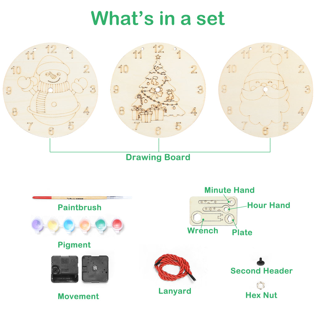 Kids DIY Hand Painted Wood Wall Clock, Creative Craft Kit with Paint Set for Children
