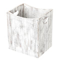 5.3 Gallon Rectangular Wooden Waste Bin with Integrated Handles, Farmhouse Style Rustic White Trash Container for Home and Office Use
