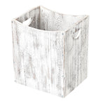 5.3 Gallon Rectangular Wooden Waste Bin with Integrated Handles, Farmhouse Style Rustic White Trash Container for Home and Office Use