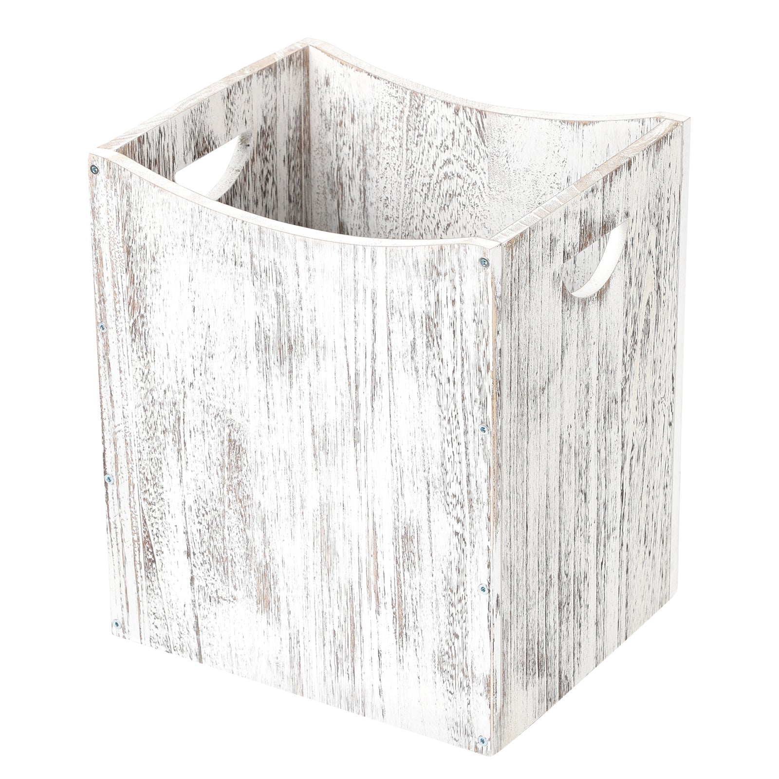 5.3 Gallon Rectangular Wooden Waste Bin with Integrated Handles, Farmhouse Style Rustic White Trash Container for Home and Office Use