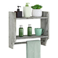 2-Tier Rustic Bathroom Shelf with Towel Bar for for Bathroom/Living Room/Kitchen/Bedroom, Wall Mounted Bathroom Shelf above Toilet Storage Cabinet, Gray-Green
