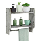 2-Tier Rustic Bathroom Shelf with Towel Bar for for Bathroom/Living Room/Kitchen/Bedroom, Wall Mounted Bathroom Shelf above Toilet Storage Cabinet, Gray-Green