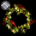 Battery Operated Pine Cone Christmas Lights - LED Garland w/ Red Berries & Pine Branches