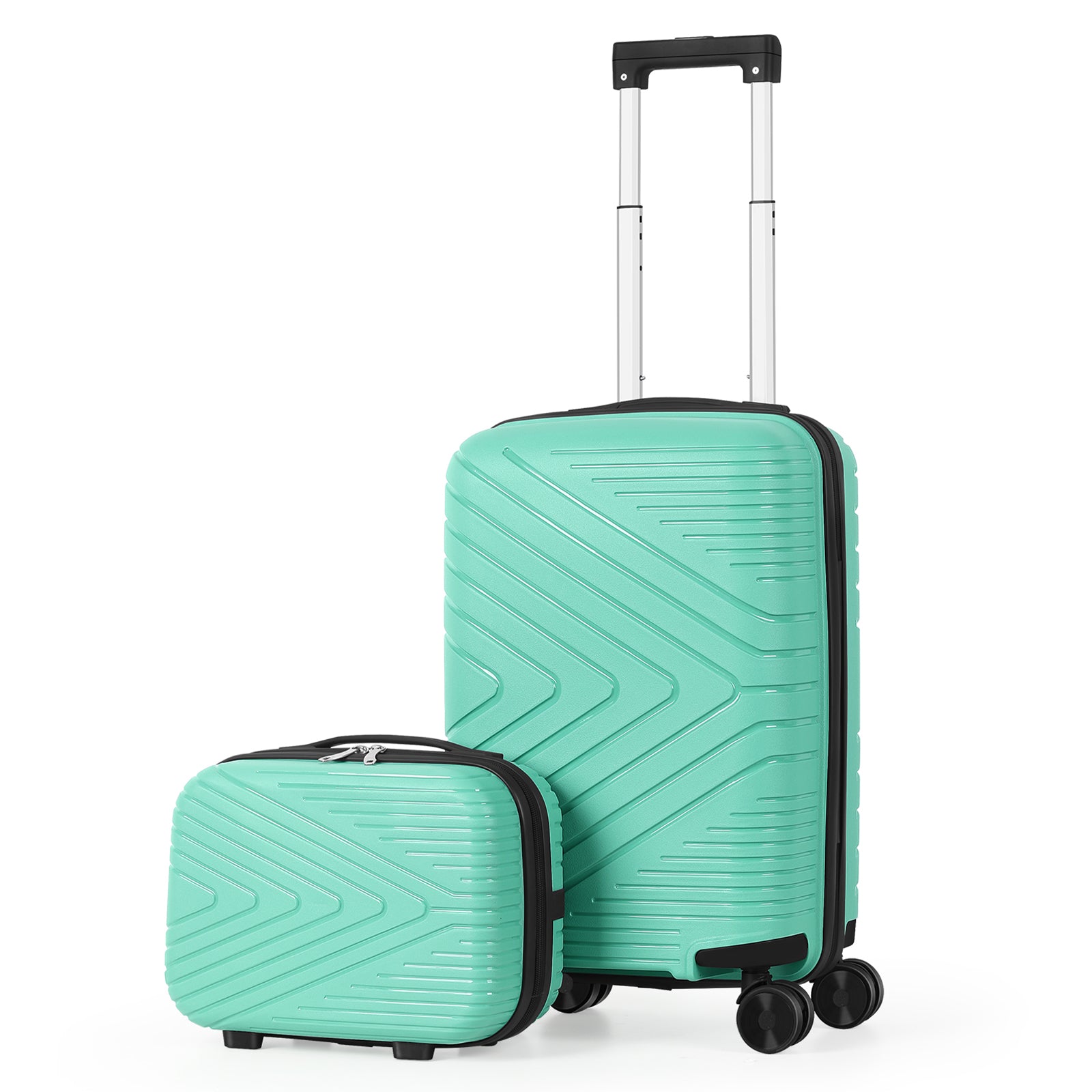 2-Piece PP Hardside Luggage Set - 20 Inch Carry On Suitcase + 14 Inch Cosmetic Case with Spinner Wheels (Black)