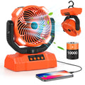 Portable 10000mAh Rechargeable Outdoor Fan with LED Lantern, 4 Speeds, Oscillating USB Desk Fan and Remote for Camping, Beach, and Travel
