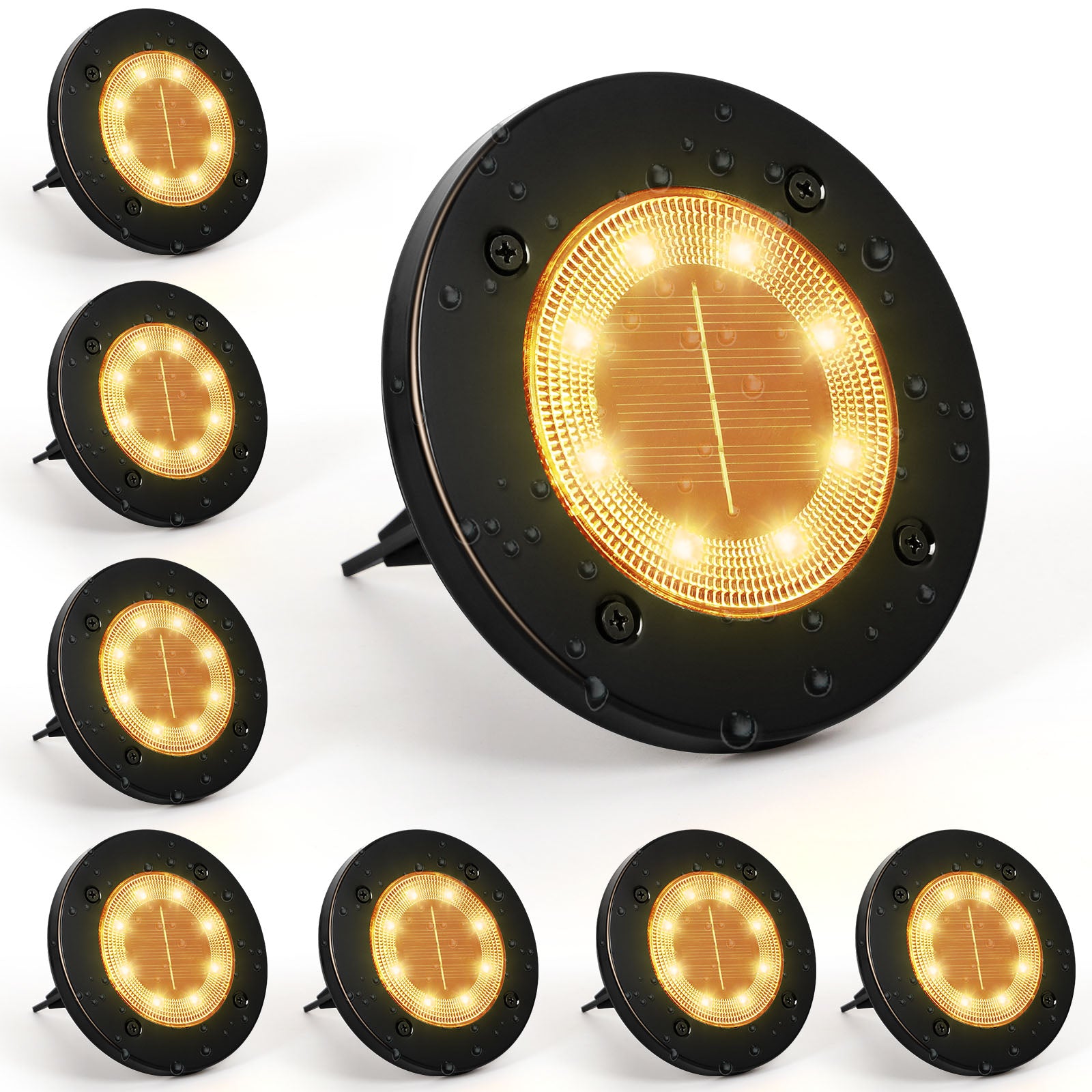 LED Solar In‑Ground Disk Lights, Waterproof Outdoor Garden Ground Lights