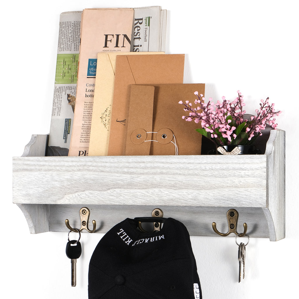 Wall Mount Shelf with 3 Hooks Storage Organizer for Kitchen Entryway Bedroom Bathroom