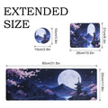 3-Piece Japanese Pagoda Desk Mat Set, Moonlight & Cherry Blossoms Extended Mouse Pad with Coaster