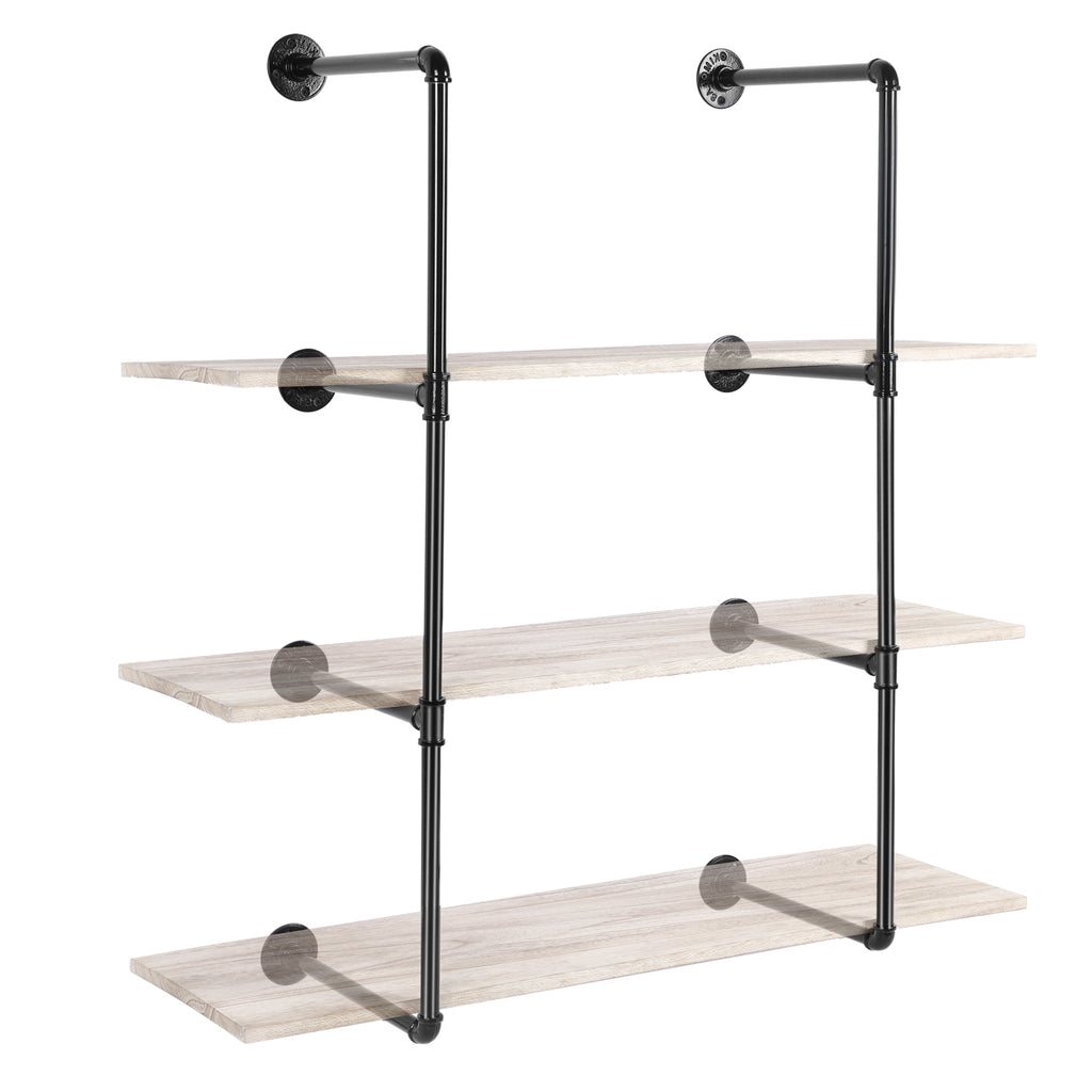 Wall-Mounted Industrial Pipe Brackets for Home and Garage Shelving Decor