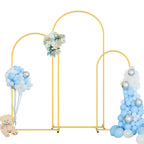 Gold Metal Arched Backdrop Frame Set of 3, Heights 4ft, 5ft, and 6ft, Triple Piece Floral and Balloon Display Stand for Wedding Ceremony, Anniversary Party, and Photography Backgrounds
