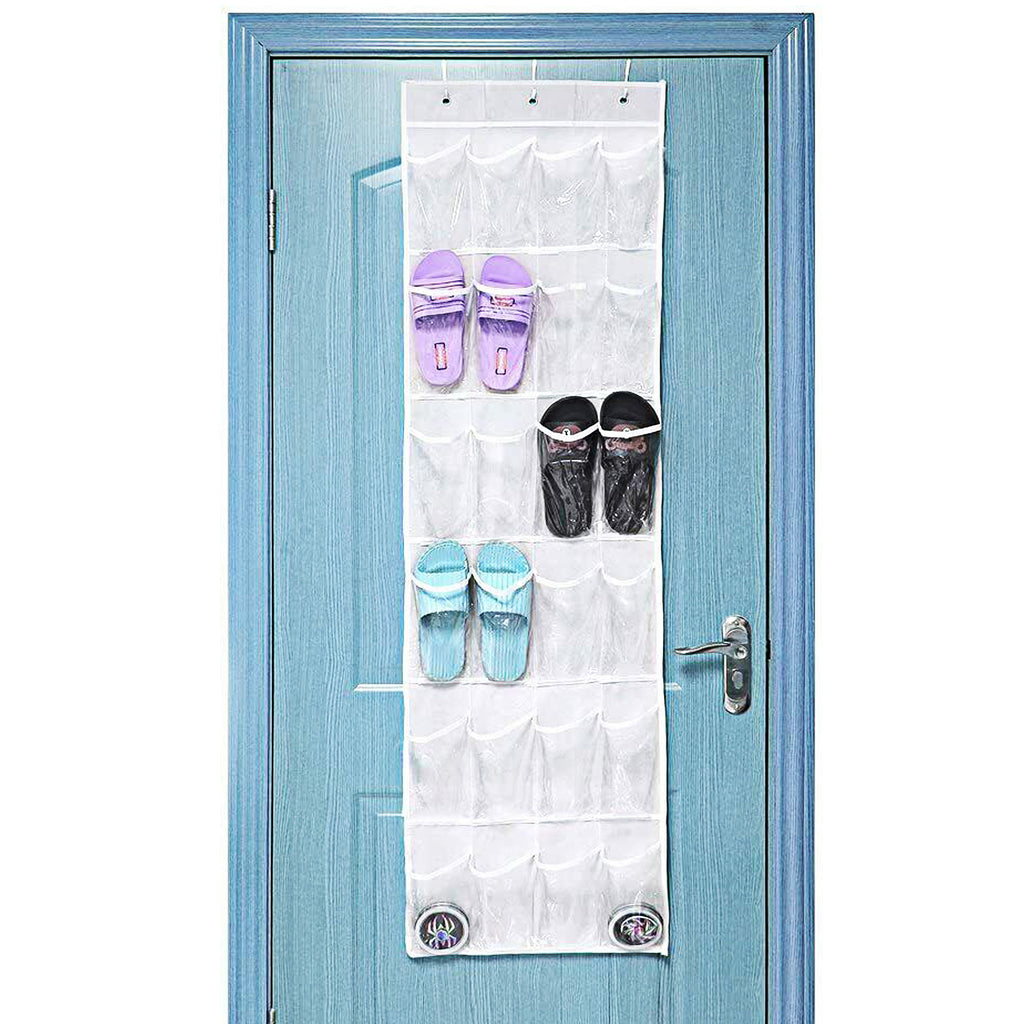 Clear Wall-Mount Pocket Organizer with Hooks, Multi-Purpose 24-Pocket Over-the-Door Hanging Storage Solution for Home and Office Organization