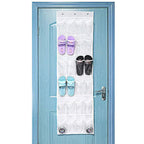 Clear Wall-Mount Pocket Organizer with Hooks, Multi-Purpose 24-Pocket Over-the-Door Hanging Storage Solution for Home and Office Organization