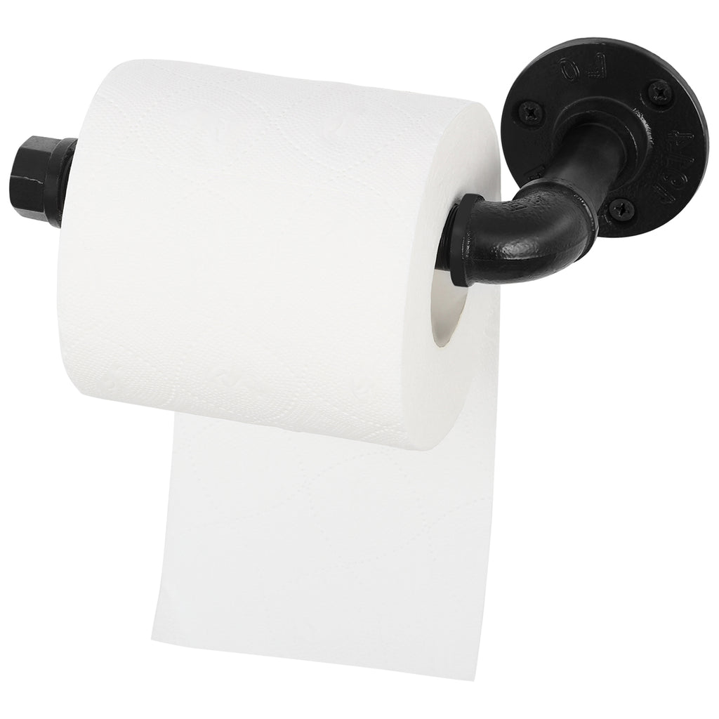 Vintage Wall Mounted Black Metal Pipe Bathroom Roll Tissue and Hand Towel Rack