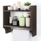 2-Tier Rustic Bathroom Shelf with Towel Bar for for Bathroom/Living Room/Kitchen/Bedroom, Wall Mounted Bathroom Shelf above Toilet Storage Cabinet, Gray-Green