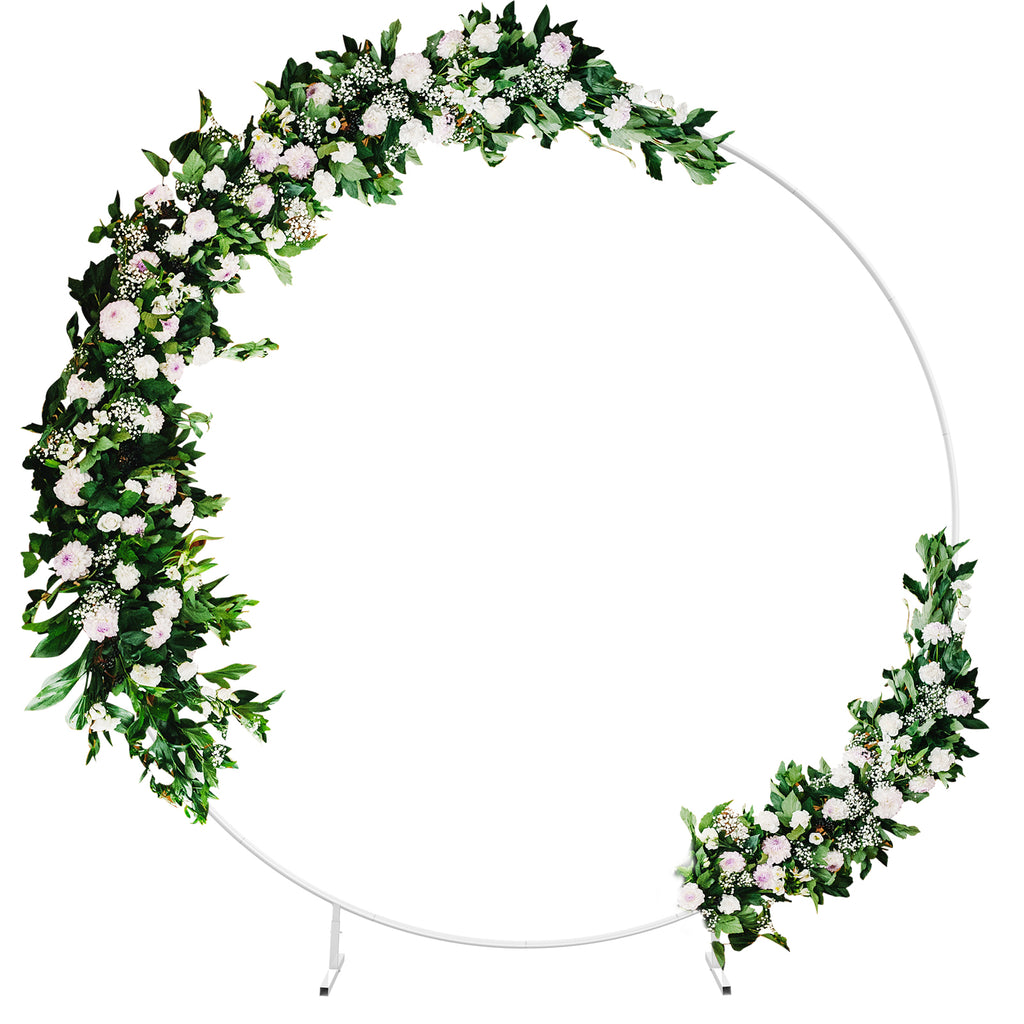 8.2ft x 8.2ft White Round Backdrop Stand, Circle Balloon Arch Frame Circle Backdrop Stand White Round Arch for Wedding Birthday Party Bridal Shower Anniversary Event Ceremony Decoration